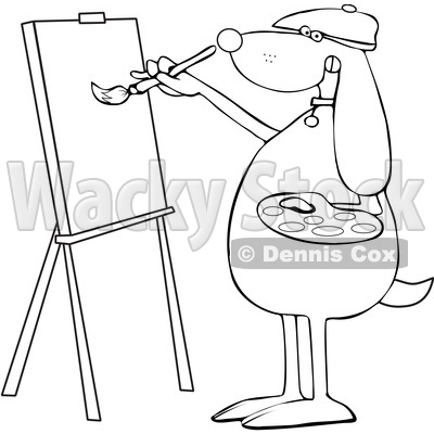 Cartoon Black and White Dog Artist Painting on a Canvas © djart #1627674