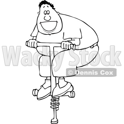 Cartoon Black and White Man Playing on a Pogo Stick © djart #1630766