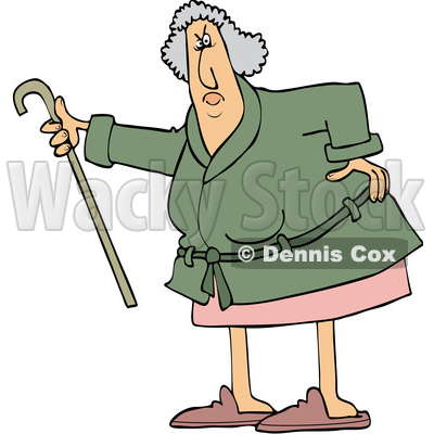 Cartoon Angry Senior Woman Shaking Her Cane © djart #1631298