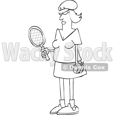 Cartoon Black and White Fit Senior Woman Playing Tennis © djart #1631301