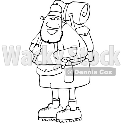 Cartoon Lineart Happy Black Male Hiker with Gear © djart #1632447