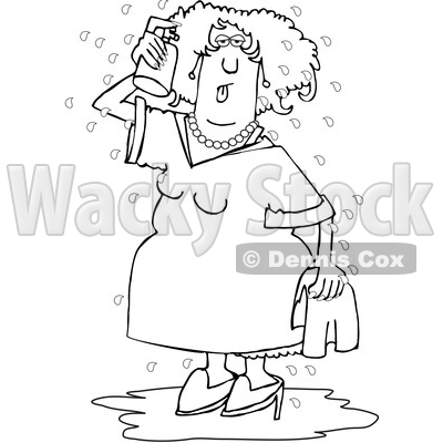 Cartoon Black and White Woman Spraying Herself down During a Hot Flash © djart #1632449
