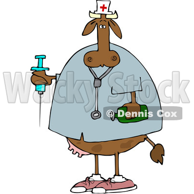 Cartoon Cow Nurse Holding a Syringe © djart #1634219