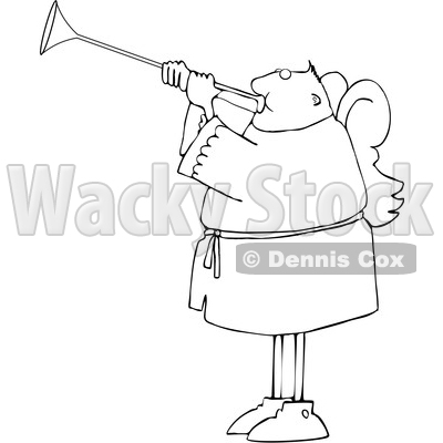 Cartoon Black and White Male Angel Playing a Trumpet © djart #1636340