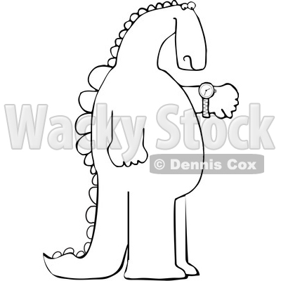 Cartoon Black and White Dinosaur Checking the Time on His Wrist Watch © djart #1637324