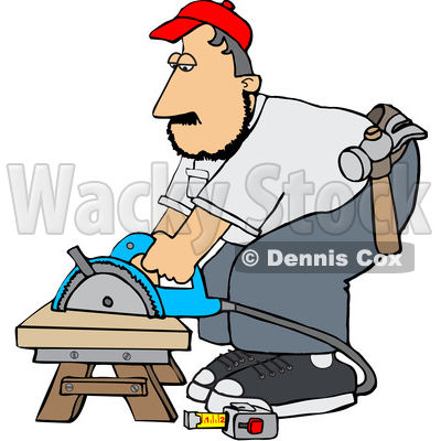 Cartoon White Male Carpenter Using a Circular Saw © djart #1638982