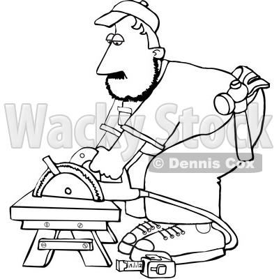 Cartoon Black and White Male Carpenter Using a Circular Saw © djart #1638983