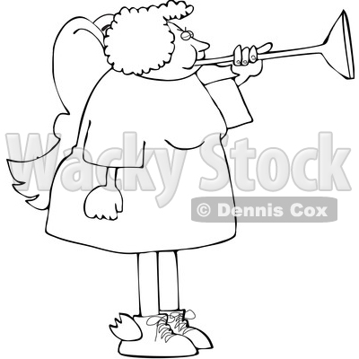 Cartoon Black and White Chubby Female Angel Playing a Horn © djart #1641084