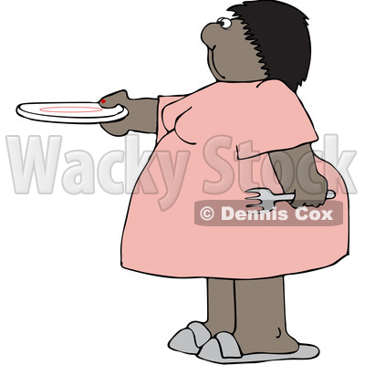 Cartoon Chubby Black Woman Holding out a Plate for Seconds © djart #1641093