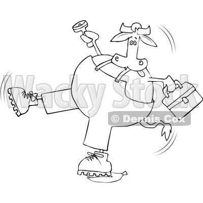 Cartoon Black and White Cow Worker Slipping on a Banana Peel © djart #1642106