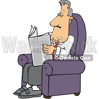 Cartoon White Businessman Reading a Newspaper in a Chair © djart #1643862