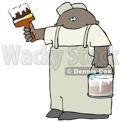 African American Man Holding A Bucket Of White Paint And Using A Paintbrush To Paint A Wall Clipart Illustration Graphic © djart #16470
