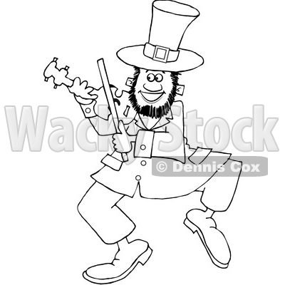 Cartoon Black and White St Patricks Day Leprechaun Playing a Fiddle © djart #1647980