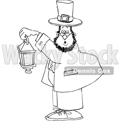 Cartoon Black and White St Patricks Day Leprechaun Holding a Lantern © djart #1647981