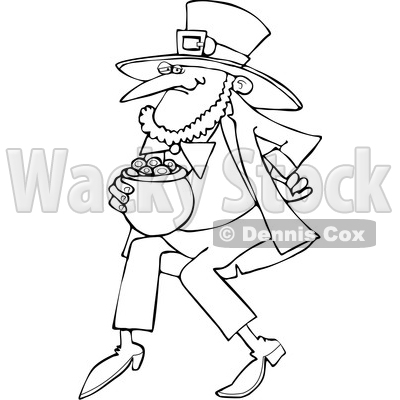 Cartoon Black and White St Patricks Day Leprechaun with a Pot of Gold © djart #1648156