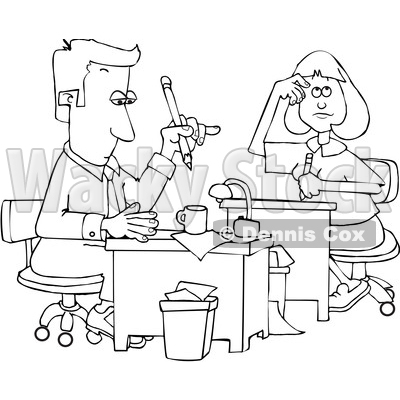 Cartoon Black and White Male and Female Accountants Hard at Work © djart #1651134