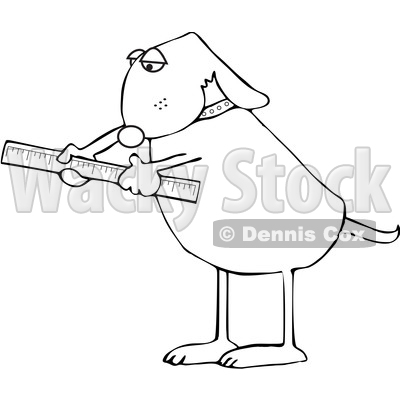 Cartoon Black and White Dog Using a Ruler © djart #1652646