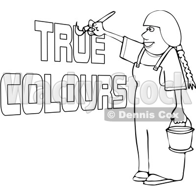 Cartoon Black and White Happy Female Painter Painting True Colors © djart #1655192