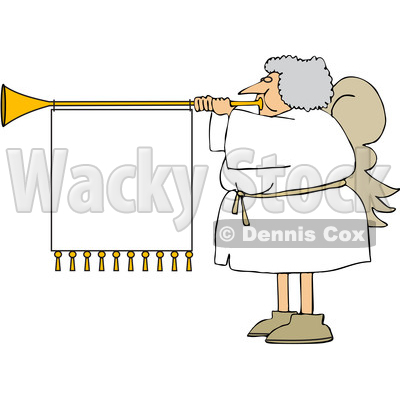 Cartoon Female Christmas Angel Blowing a Horn with a Banner © djart #1655193