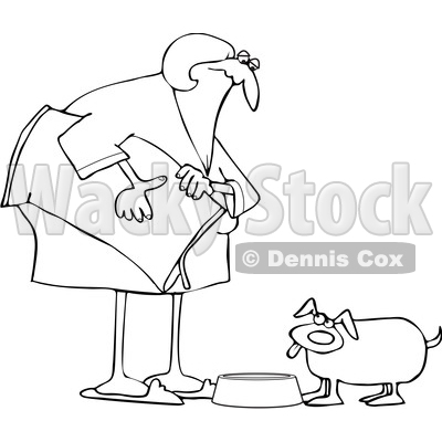 Cartoon Lineart Chubby Woman Feeding Her Dog © djart #1658983