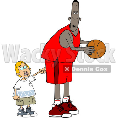 Cartoon Little Boy Poking a Basketball Player © djart #1659557
