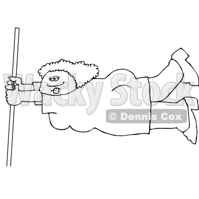 Cartoon Black and White Lady Holding onto a Pole in Extreme Wind © djart #1660631