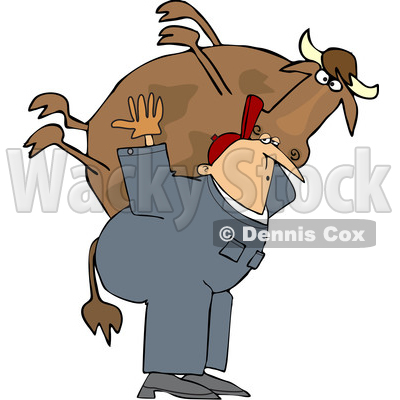 Cartoon White Male Farmer Carrying a Cow © djart #1661610