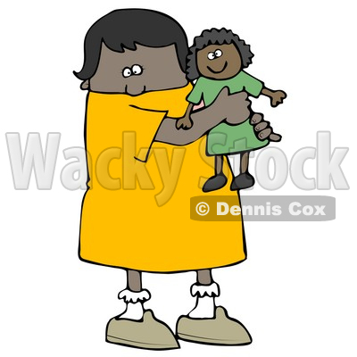 Little African American Girl Child Holding And Hugging Her Doll Toy While Playing Clipart Image Graphic © djart #16617