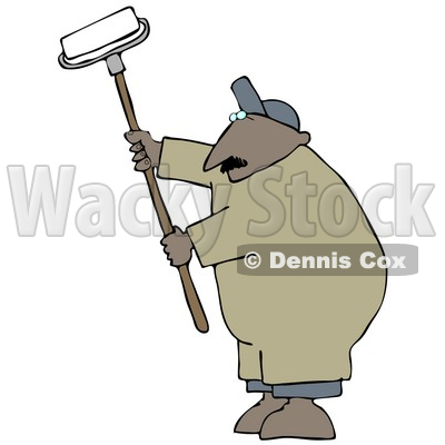 Middle Aged African American Man Using A Paint Roller While Painting A Building Clipart Image Graphic © djart #16622