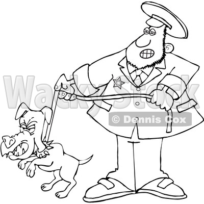 Cartoon Lineart Dog Catcher wIth a Pooch on a Leash © djart #1664050