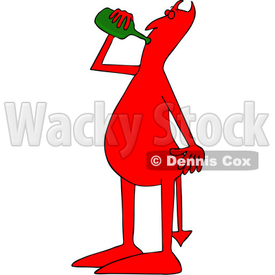 Cartoon Red Devil Drinking a Beer from a Bottle © djart #1683079