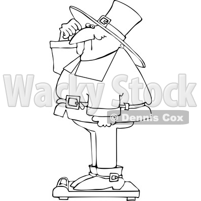 Cartoon Pilgrim Standing on a Scale Showing Holiday Weight Gain After Thanksgiving © djart #1692264