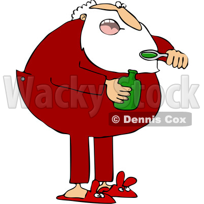 Cartoon Sick Santa Taking Cough Syrup © djart #1692317