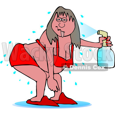 Cartoon Woman Spraying Herself down During a Hot Flash © djart #1693412