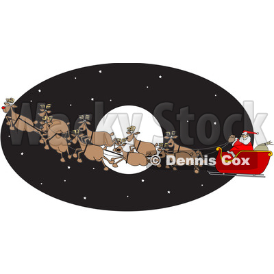 Cartoon Santa and Magic Reindeer Flying over a Full Moon © djart #1693418