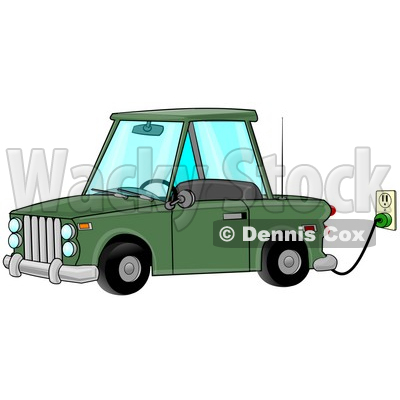 Environmentally Friendly Green Electric Car Parked In A Garage And Plugged Into An Electrical Socket While Charging Clipart Illustration Image © djart #17002