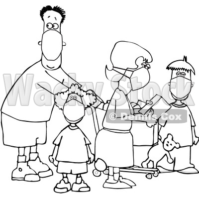 Cartoon Black and White Family Wearing Masks and Shopping During the Covid19 Pandemic © djart #1705740