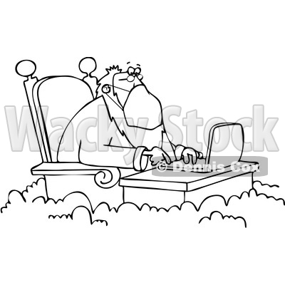 Cartoon Black and White St Peter Wearing a Mask and Working on a Laptop © djart #1705742