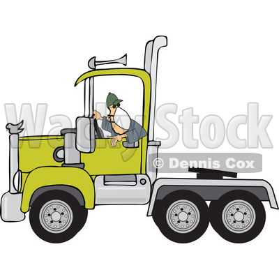 Cartoon Male Trucker Wearing a Mask and Backing up a Truck © djart #1706665