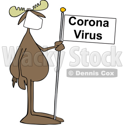 Cartoon Moose Wearing a Mask and Holding a Corona Virus Flag © djart #1708294