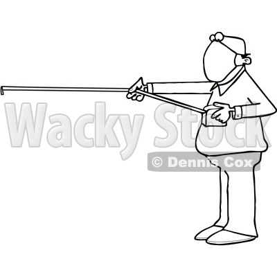 Cartoon Black and White Man Measuring 6 Feet of Distance and Wearing a Mask © djart #1709442