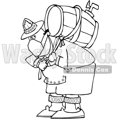 Cartoon Black and White Oktoberfest Man Carrying a Keg and Wearing a Mask © djart #1709443