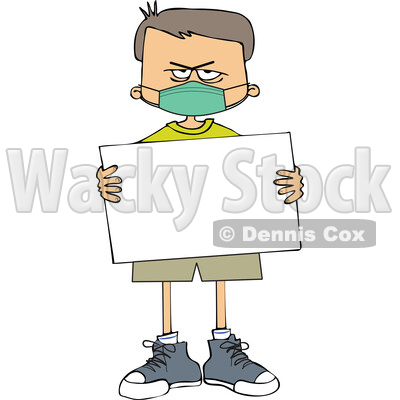 Cartoon Angry Boy Wearing a Sign and Holding a Mask © djart #1716847