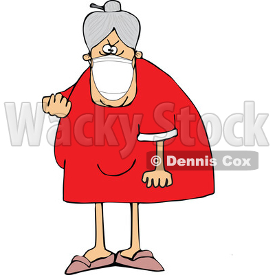Cartoon Angry Granny Wearing a Mask and Flipping the Bird © djart #1717600