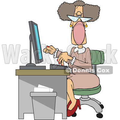 Cartoon Senior White Female Secretary Wearing a Mask at Her Desk © djart #1719191