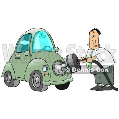 Nervous Caucasian Businessman Trying To Figure Out How To Plug In His New Electric Car To A Socket Clipart Illustration Image © djart #17194