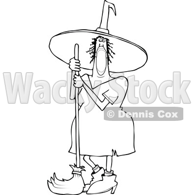 Cartoon Black and White Halloween Witch Wearing a Covid Mask and Standing with a Broom © djart #1719469
