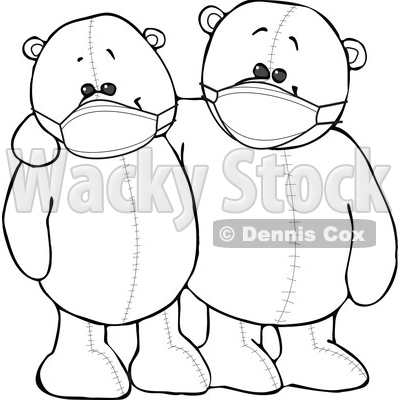 Cartoon Black and White Teddy Bears Wearing Masks and Embracing © djart #1719503