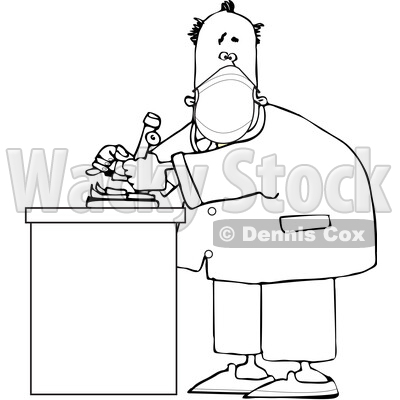 Cartoon Black and White Male Scientist Wearing a Mask in a Laboratory © djart #1721229