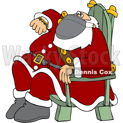 Cartoon Santa Wearing a Mask Sitting and Checking His Watch © djart #1721230